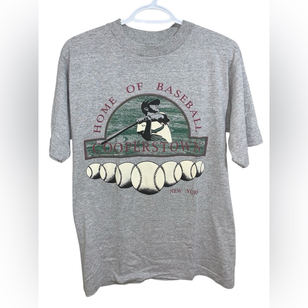 Vintage Home Of Baseball Cooperstown NY T-Shirt Sz M Gray 90s Single Stitch MLB